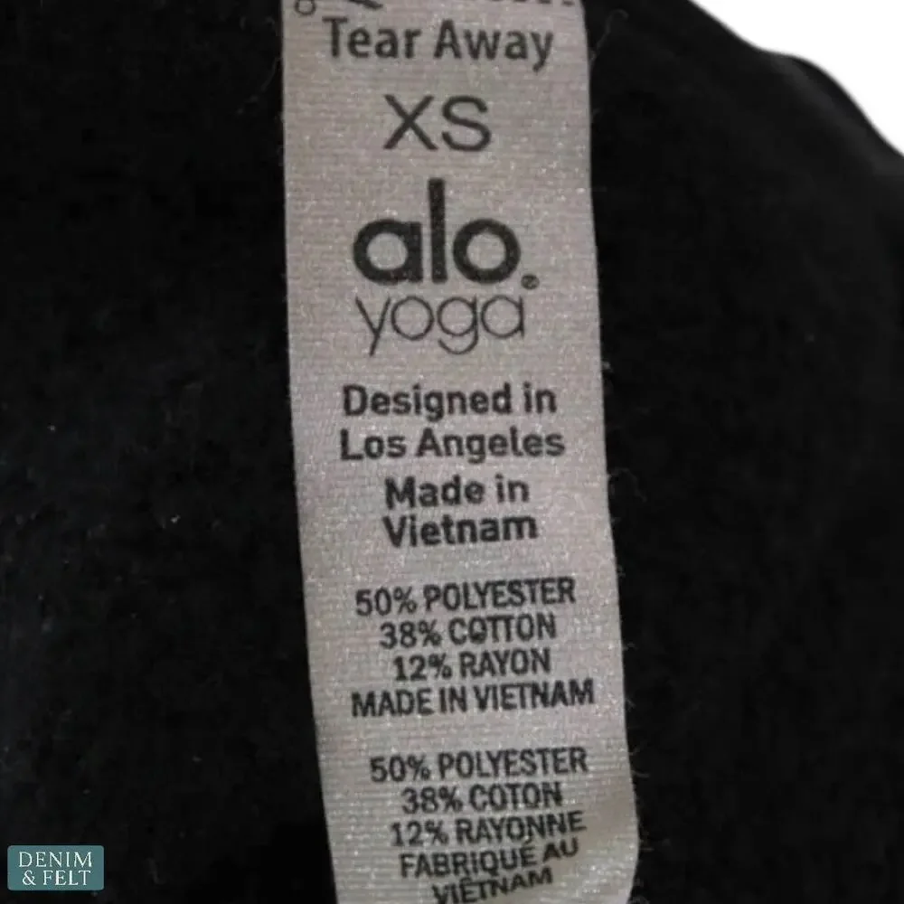 Alo Yoga Cropped Gym Zip-Up Hoodie Black Womens XS Thumbholes Long Sleeve Jacket
